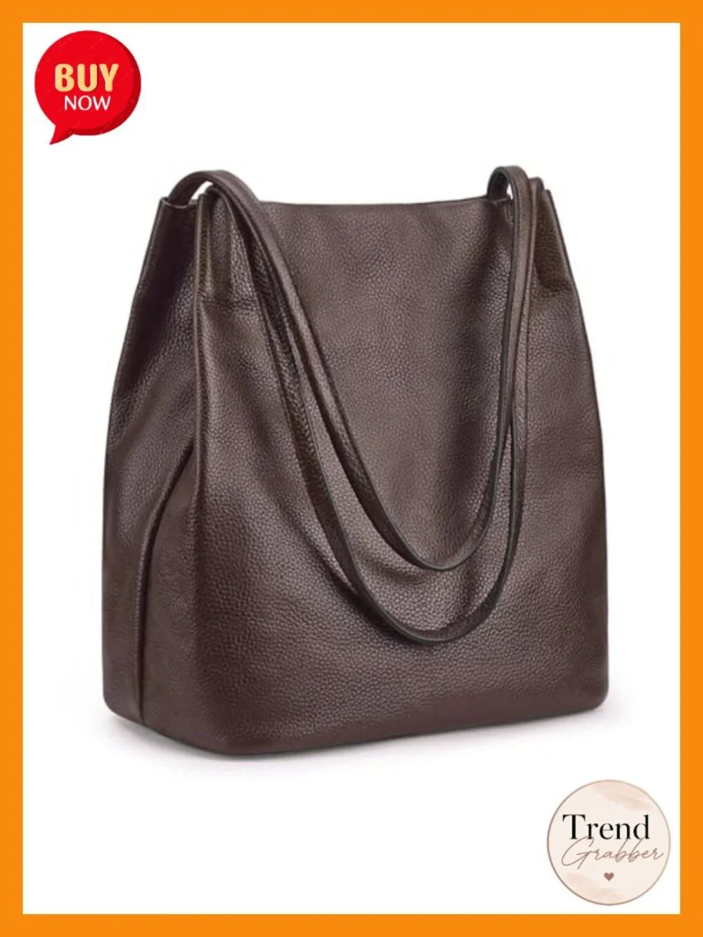 Genuine Leather Tote Shoulder Bag Magnetic Snap Closure Lightweight Spacious